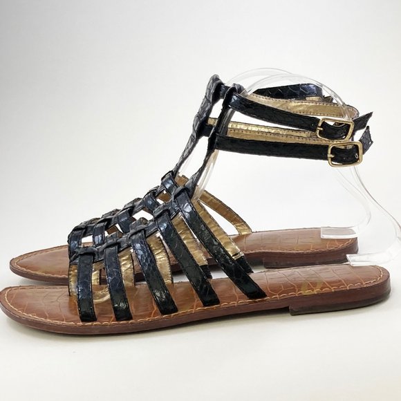 Sam Edelman Gilda Snake Embossed Black Sandals - Picture 3 of 5